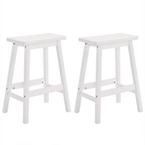 Ktaxon Set of 2 Saddle Seat Bar Stools 24" Wood Dining Room Kitchen Pub Chair, White