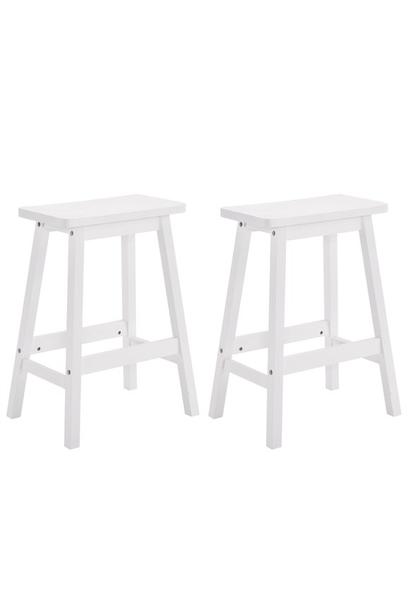 Set of 2 Saddle Seat Bar Stools 24" Wood Dining Room Kitchen Pub Chair, White