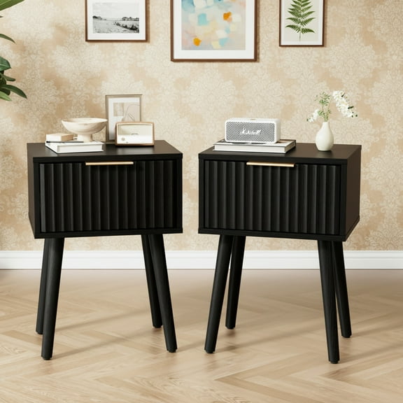 Ktaxon Set of 2 Solid Wood Nightstand,  End Table, Side Side End Table for Bedroom Furniture, Black