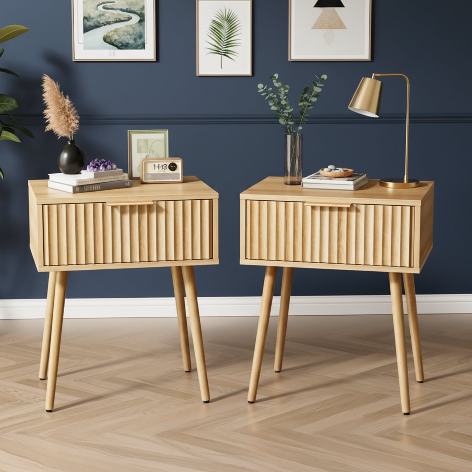 Ktaxon Set of 2 Solid Wood Nightstand,  End Table, Side Side End Table for Bedroom Furniture, Oak