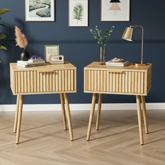 Ktaxon Set of 2 Solid Wood Nightstand,  End Table, Side Side End Table for Bedroom Furniture, Oak