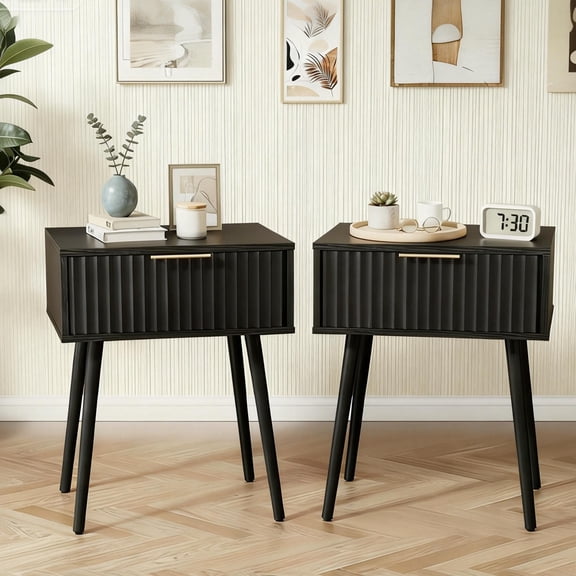 Ktaxon Set of 2 Solid Wood Nightstand,  End Table, Side Side End Table for Bedroom Furniture, Black