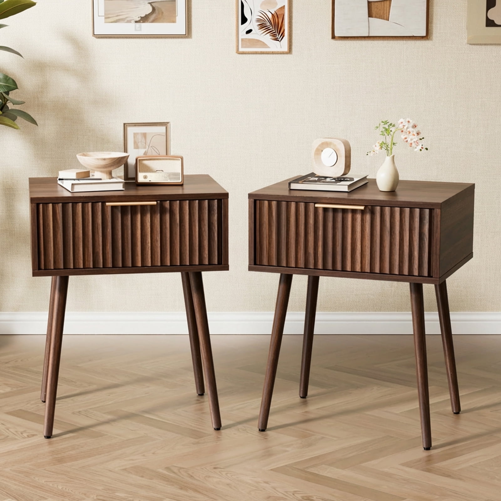 Ktaxon Set of 2 Solid Wood Nightstand,  End Table, Side Side End Table for Bedroom Furniture, Brown