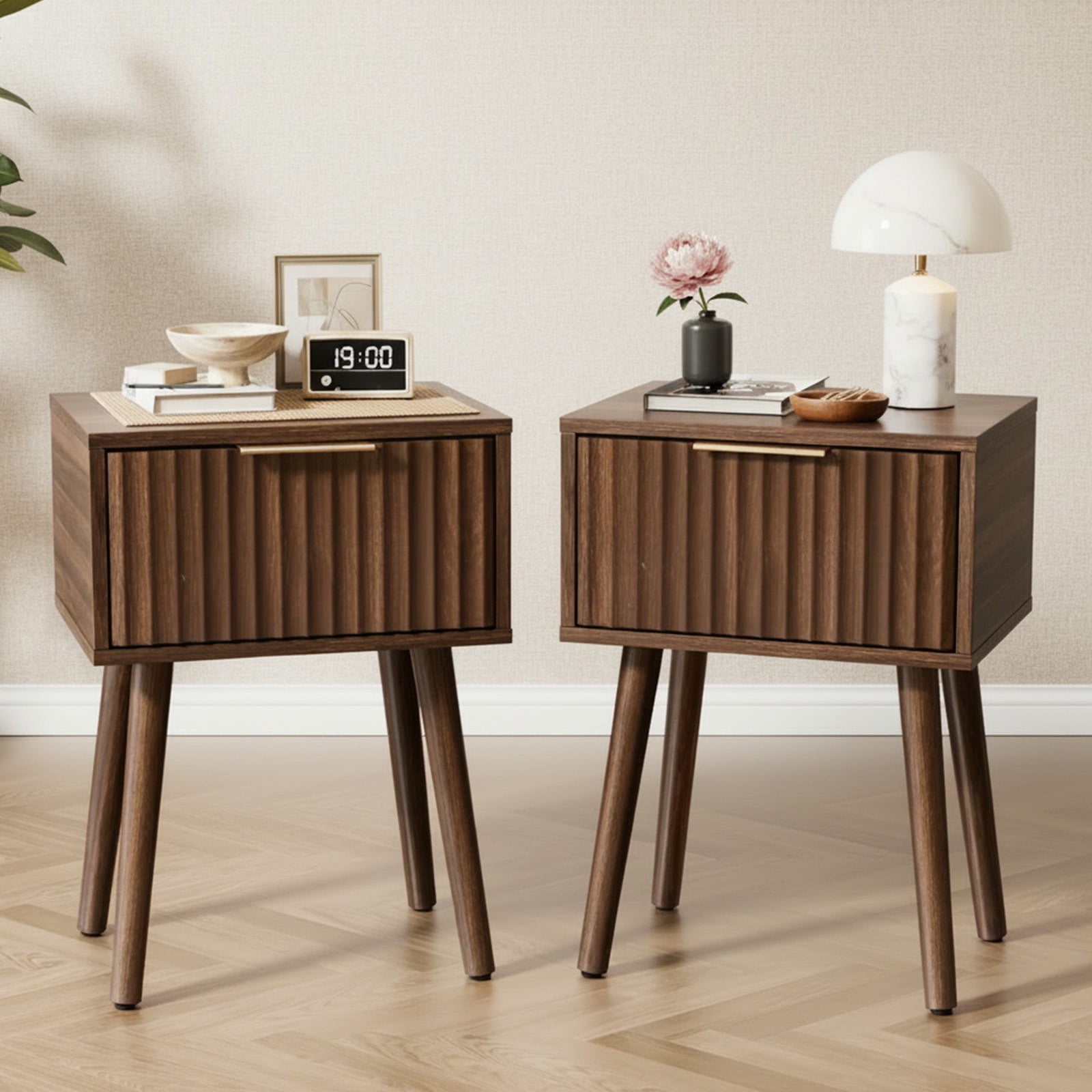 Ktaxon Set of 2 Solid Wood Nightstand,  End Table, Side Side End Table for Bedroom Furniture, Brown