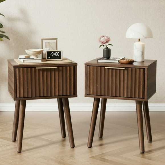 Ktaxon Set of 2 Solid Wood Nightstand, End Table, Side Side End Table for Bedroom Furniture, Brown