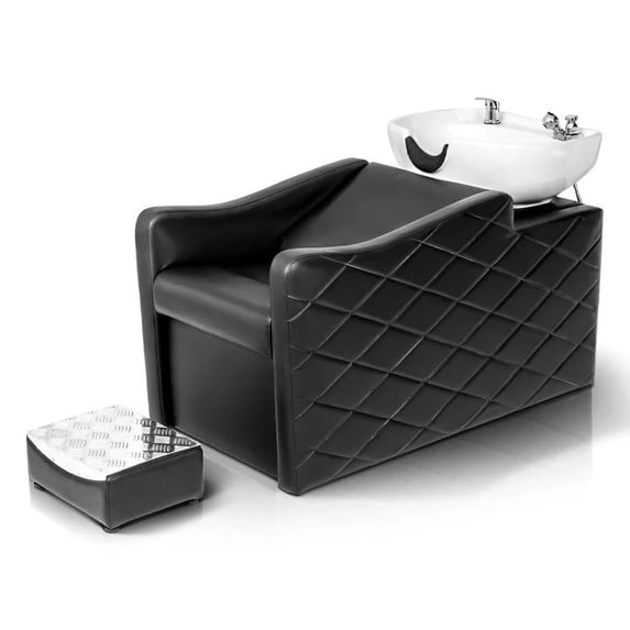 Ktaxon modern salon hair washing station with black shampoo chair and white shampoo bowl set