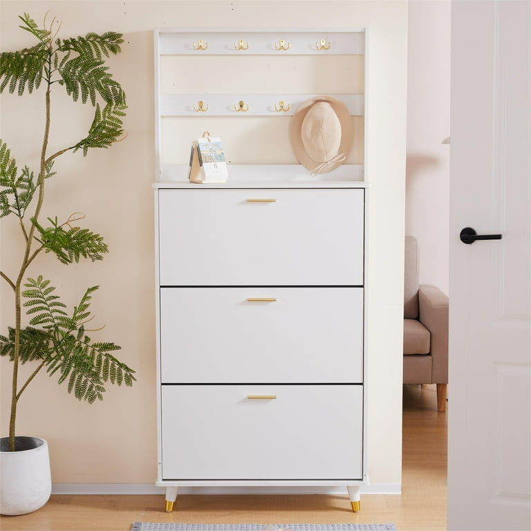 Ktaxon Wooden Entry Hallway Shoe Cabinet with Flip Door Large Coat Rack Stand 31.5 L 79 H White Walmart