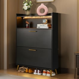 Prime Garden Mirror Shoe Cabinet Mirrored Shoe Rack with 3 Tier for Entryway Black Walmart