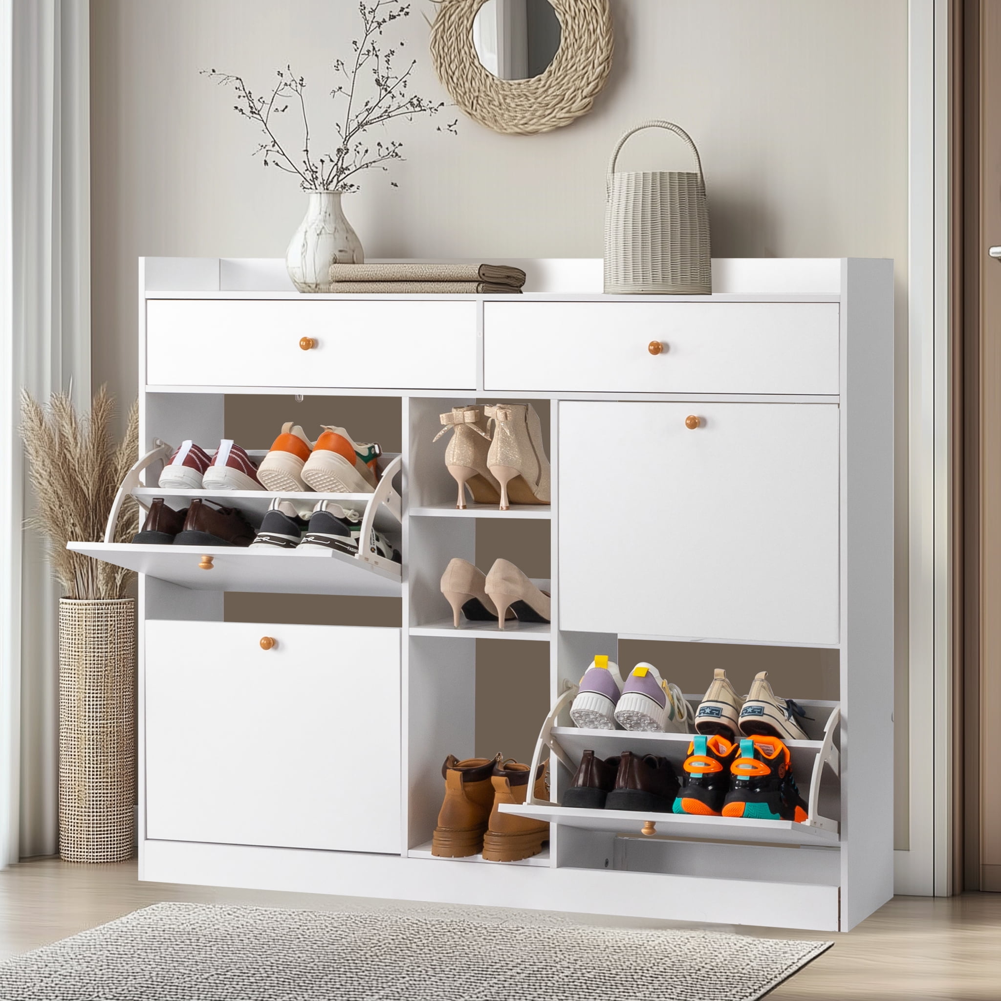Ktaxon Shoe Cabinet with Flap Drawers, Pull-out Drawers and