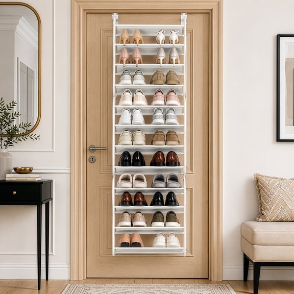 Ktaxon 12 Layers Over-The-Door Wall-mounted Style Home Shoe Storage Rack Organizer, White