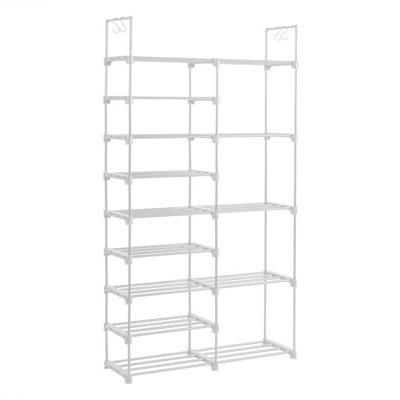 Ktaxon Shoe Rack 9 Tiers 36 Pairs w/ 4 Hooks, Shoe Storage Cabinet Organizer for Entryway, Hallway, White