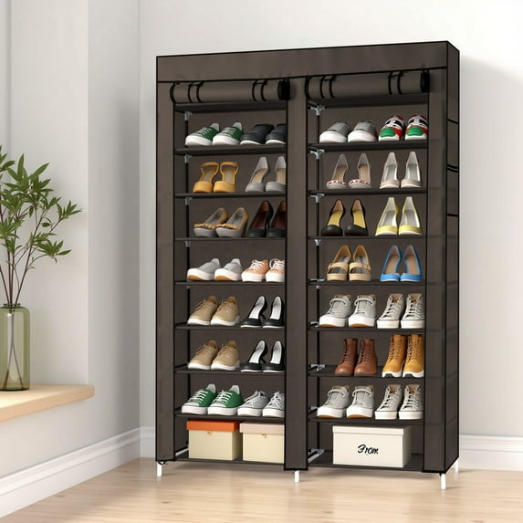 Ktaxon Shoe Rack Storage Organizer, 10 Tiers Double Row Portable Nonwoven Fabric Cover Shoe Rack Holds up to 40 Pairs, Coffee