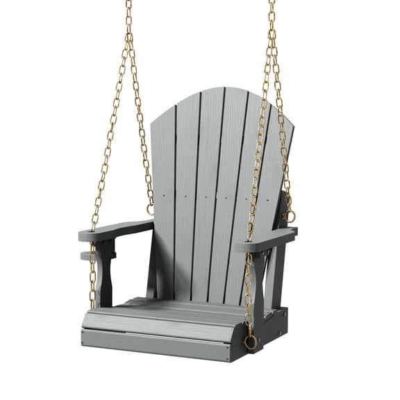 Ktaxon Single Person Gray HDPE Patio Porch Swing Chair with Fan Shaped Backrest and Built-in Cup Holder for Garden Yard