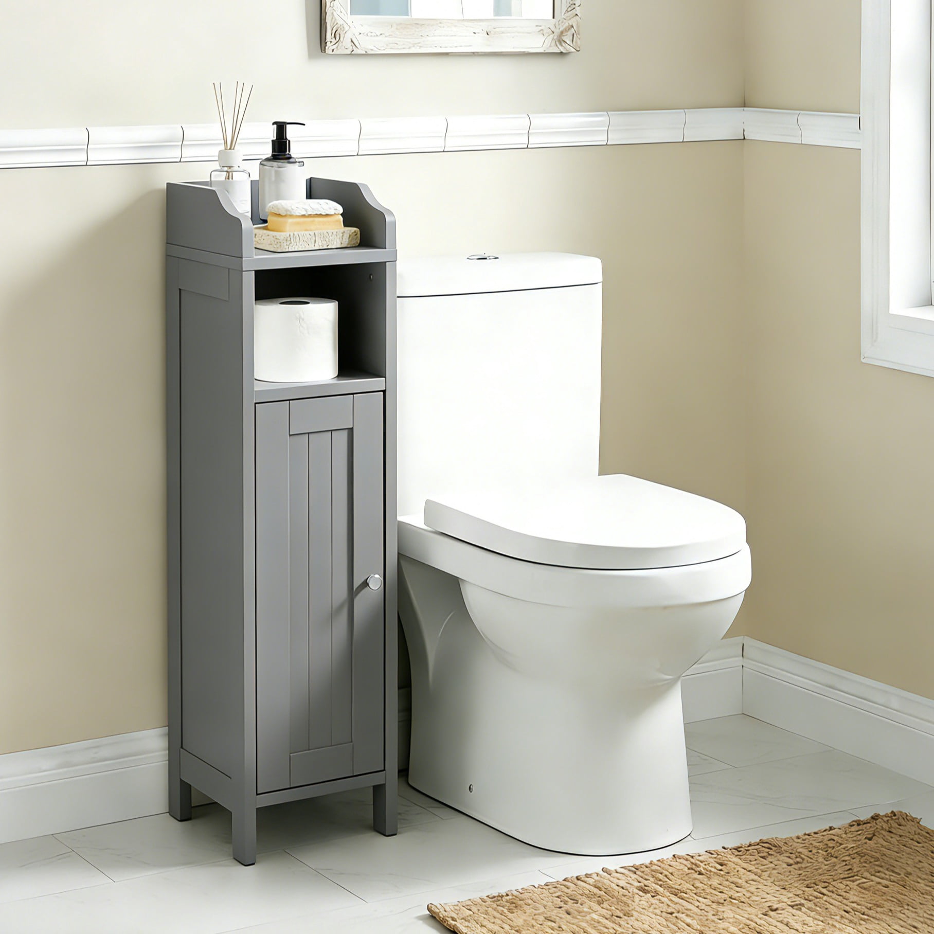Ktaxon Slim Bathroom Cabinet Storage, Toilet Cabinet with 2 Drawers, beside Toilet Cabinet Saving Space, Gray