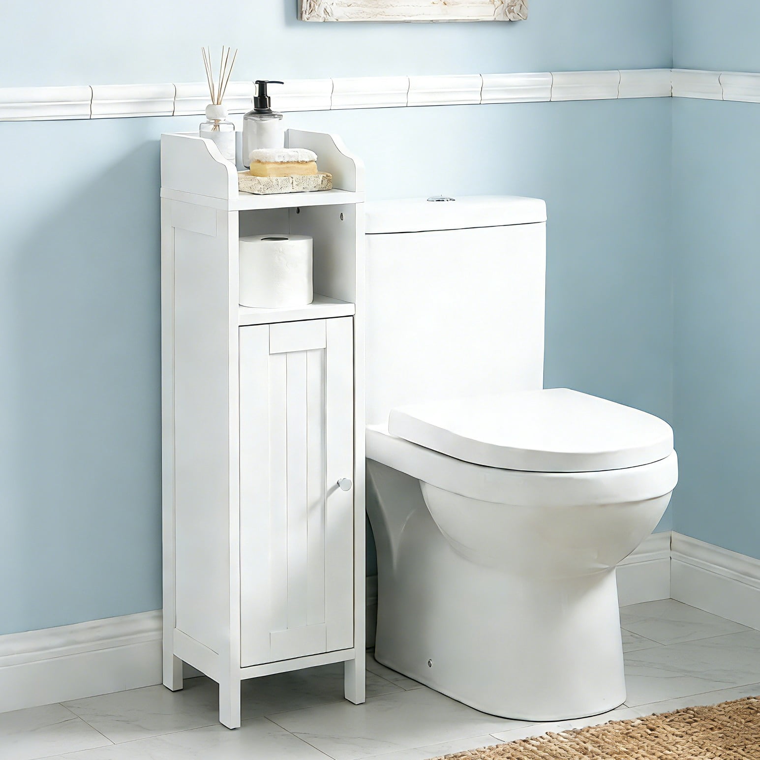 Ktaxon Slim Bathroom Cabinet Storage, Toilet Cabinet with 2 Drawers, beside Toilet Cabinet Saving Space, White