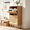 thumbnail image 1 of Ktaxon Slim Shoe Storage Cabinet with 2 Flip Drawers, Entryway Organizer for Hallway, Living Room, Apartment, Natural Rattan, 1 of 11