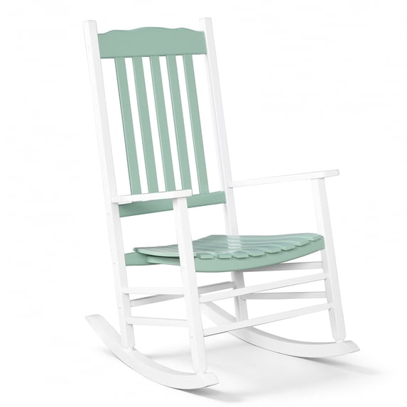 Ktaxon Solid Poplar Wood Rocking Chair, High Back Ergonomic Patio Rocker for Lawn Porch Garden Indoor Outdoor, Mint Green