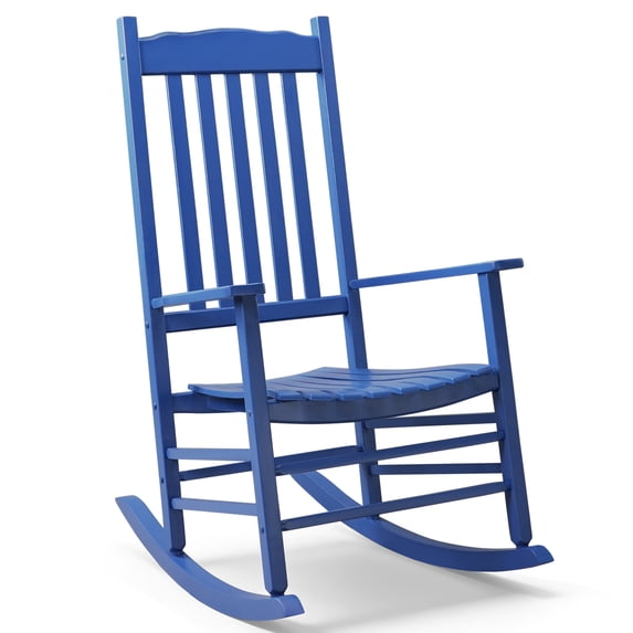 Ktaxon Solid Poplar Wood Rocking Chair, High Back Ergonomic Patio Rocker for Lawn Porch Garden Indoor Outdoor, Navy Blue