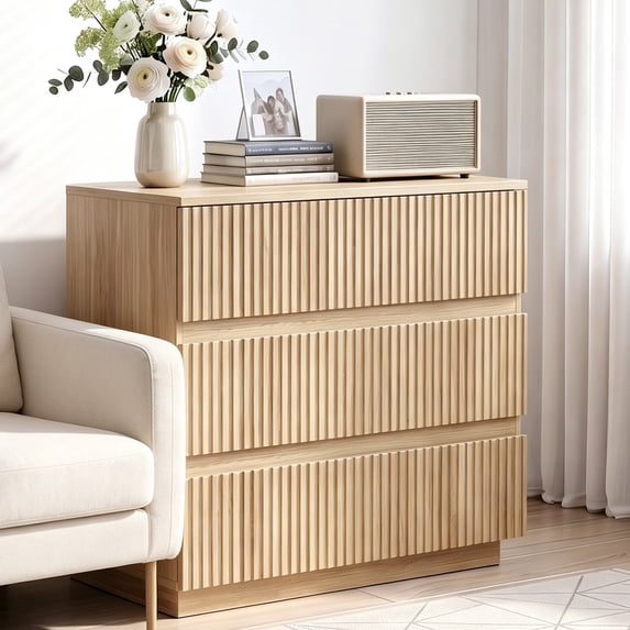 Ktaxon Solid Wood 3 Drawer Dresser Nightstand Modern Wood Chest of Drawers Bedroom Modern Stylish Farmhouse Finish, Oak