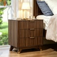 thumbnail image 1 of Ktaxon Solid Wood 3 Drawer Nightstand Fluted Bedside Table End Table, Brown, 1 of 8