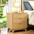 thumbnail image 1 of Ktaxon Solid Wood 3 Drawer Nightstand Fluted Bedside Table End Table, Oak, 1 of 12