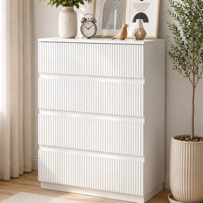 Ktaxon Solid Wood 4 Drawer Dresser Nightstand Modern Wood Chest of Drawers Bedroom Modern Stylish Farmhouse Finish, White