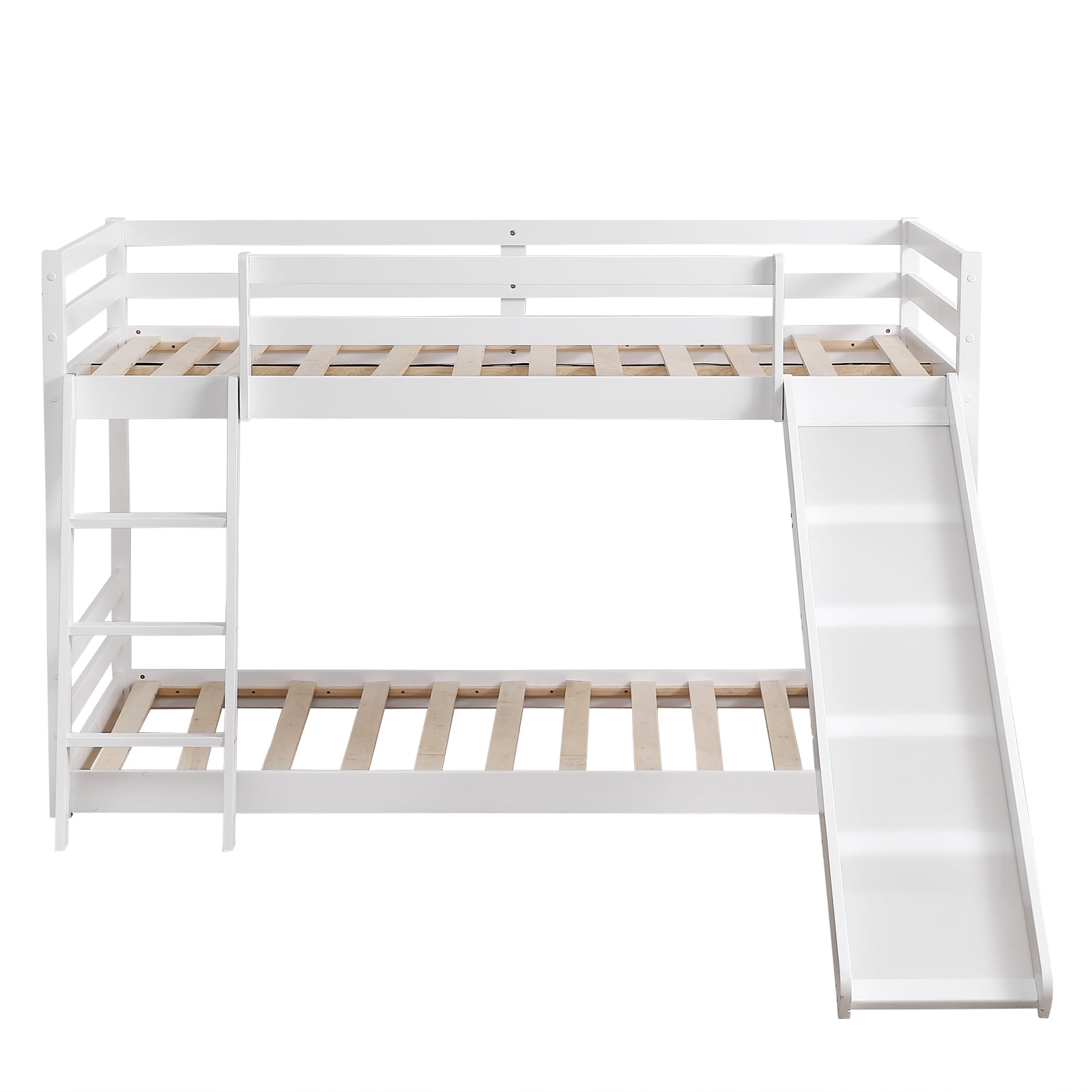 Ktaxon Kids Solid Wood Twin Bunk Bed with Slide, Guardrails & Ladder ...