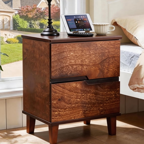 Ktaxon Solid Wood Nightstand with 2 Drawer Traditional Farmhouse Nightstand Bedside Table End Table, Walnut