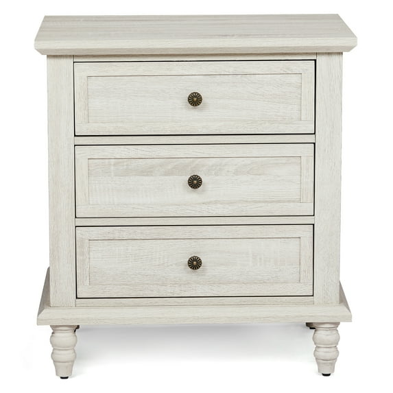Ktaxon Solid Wood Nightstand with 3 Drawer Traditional Cottage Bedside Table, Wash White