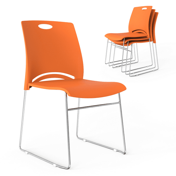 Ktaxon Stackable Chairs 4 Pcs, Plastic Stacking Chairs with Removeable Back for Wedding, Meeting, Conference, Commercial Use, Orange