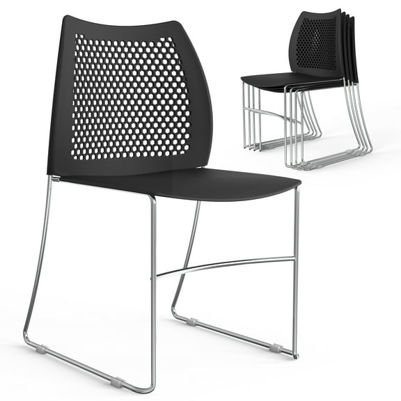 Ktaxon Stackable Chairs 4 Pcs, Plastic Stacking Chairs with Removeable Mesh Back for Wedding, Meeting, Conference, Commercial Use, Black