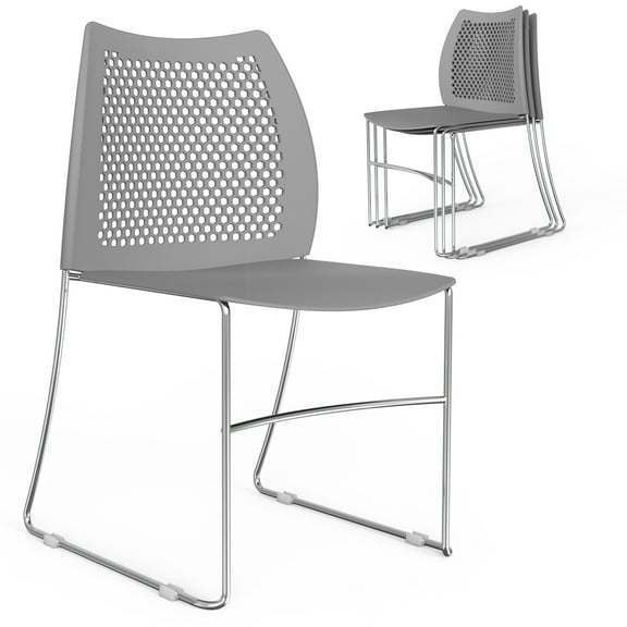 Ktaxon Stackable Chairs 4 Pcs, Plastic Stacking Chairs with Removeable Mesh Back for Wedding, Meeting, Conference, Commercial Use, Gray