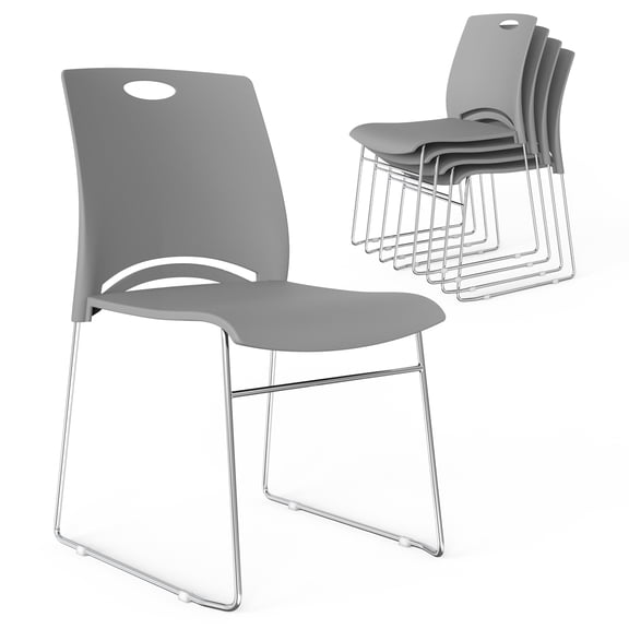 Ktaxon Stackable Chairs 5 Pcs, Plastic Stacking Chairs with Removeable Back for Wedding, Meeting, Conference, Commercial Use, Gray