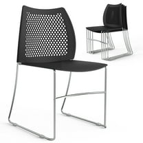 Ktaxon Stackable Chairs 5 Pcs, Plastic Stacking Chairs with Removeable Mesh Back for Wedding, Meeting, Conference, Commercial Use, Black