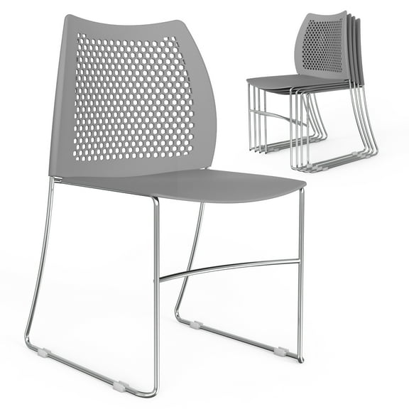 Ktaxon Stackable Chairs 5 Pcs, Plastic Stacking Chairs with Removeable Mesh Back for Wedding, Meeting, Conference, Commercial Use, Gray