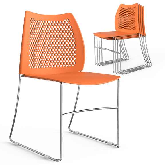 Ktaxon Stackable Chairs 5 Pcs, Plastic Stacking Chairs with Removeable Mesh Back for Wedding, Meeting, Conference, Commercial Use, Orange