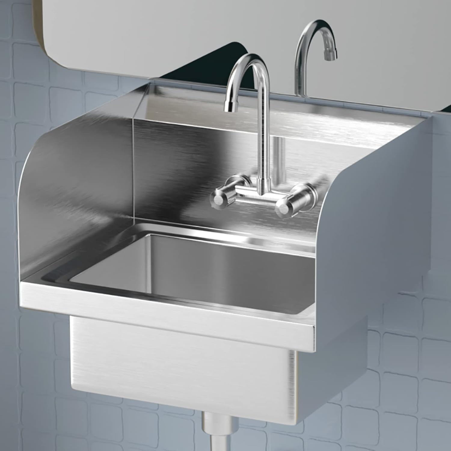 Ktaxon Stainless Steel Commercial Hand Wash Sink with Faucet, Wall Mount Utility Sink Bar/Prep Sink with Side Splash Guard, for Restaurant, Home Kitchen