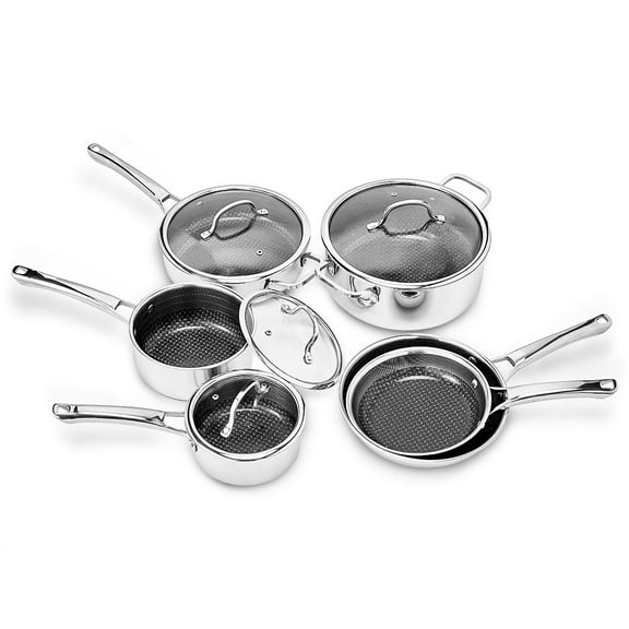 Ktaxon 10-Piece Stainless Steel Non-Stick Cookware Set, 3 Ply Pots and Pans Kitchen Set, Oven Dishwasher Safe, Compatible for Most Cooktops