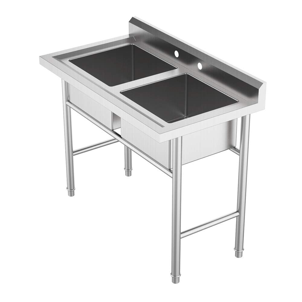 Ktaxon Stainless Steel Sink 2 Compartment Freestanding Utility