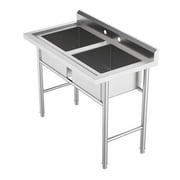 Ktaxon Stainless Steel Sink 2 Compartment Freestanding Utility Sink, for Garage, Kitchen, Laundry Room
