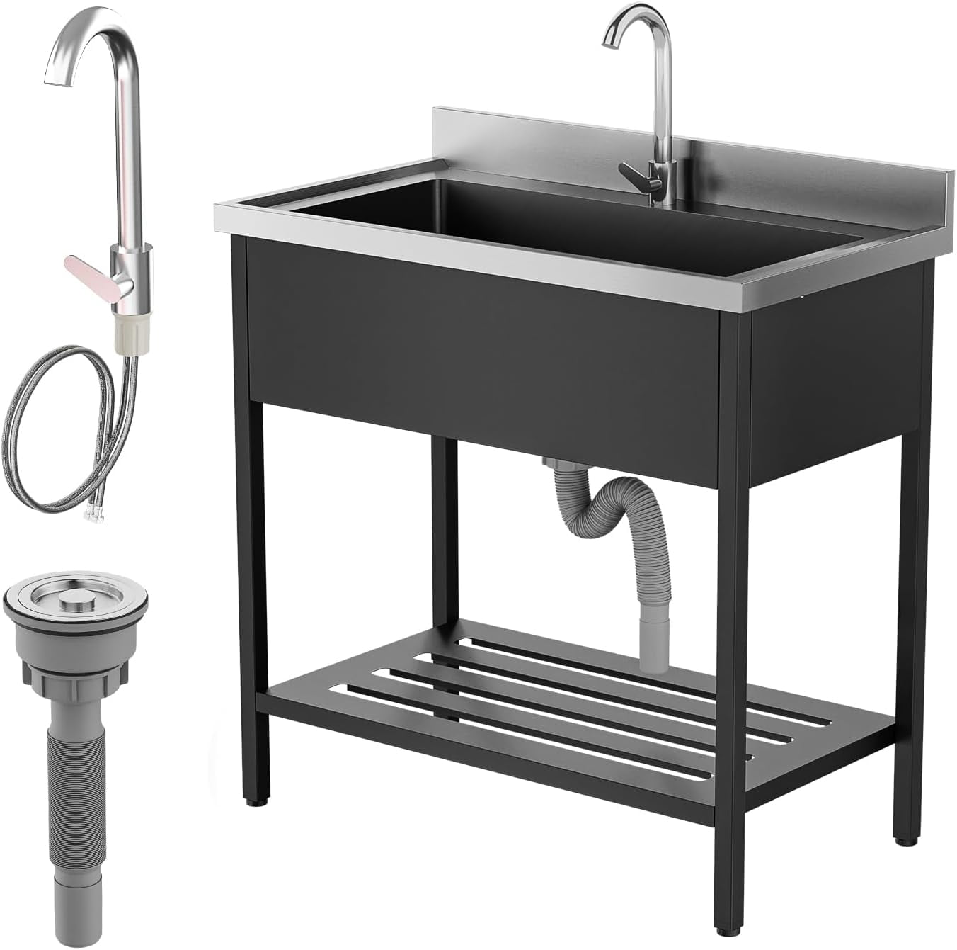 Ktaxon Stainless Steel Utility Sink, Free Standing Sink with Faucet, Perfect for Laundry Room, Kitchen, Restaurant, Garage, Backyard, 20"D x 36"W x 38"H