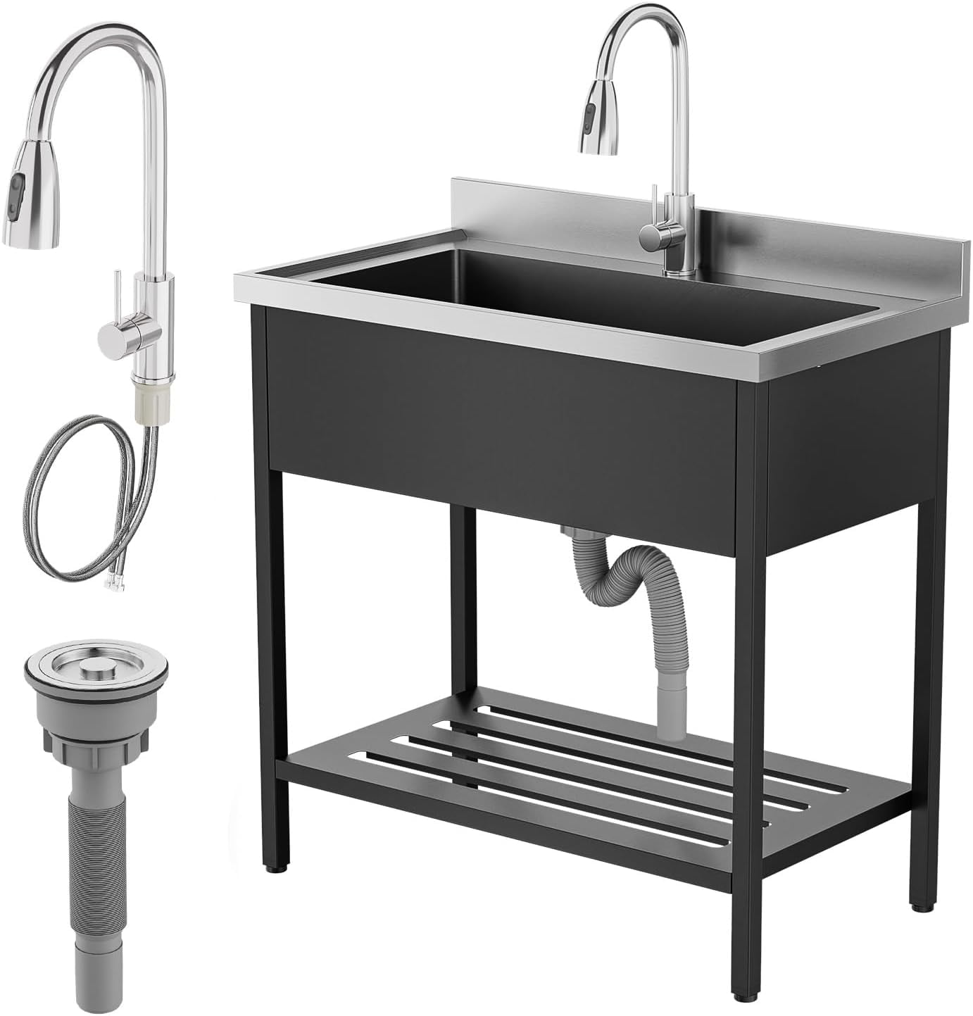Ktaxon Stainless Steel Utility Sink, Free Standing Sink with Faucet, Perfect for Laundry Room, Kitchen, Restaurant, Garage, Backyard, 20"D x 36"W x 38"H