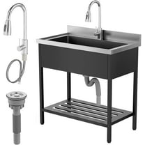 Ktaxon Stainless Steel Utility Sink, Free Standing Sink with Faucet, Perfect for Laundry Room, Kitchen, Restaurant, Garage, Backyard, 20"D x 36"W x 38"H