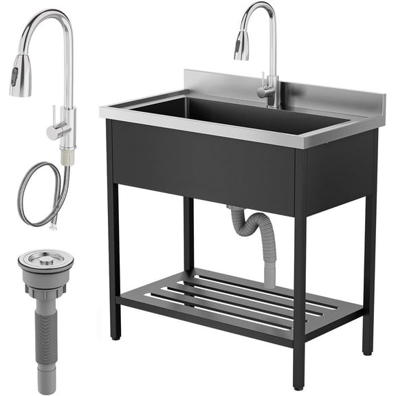 Ktaxon Stainless Steel Utility Sink, Free Standing Sink with Faucet, Perfect for Laundry Room, Kitchen, Restaurant, Garage, Backyard, 20"D x 36"W x 38"H