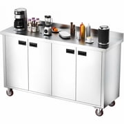 Ktaxon Stainless Steel Work Table with Cabinet & Backsplash, 59" x 19" Commercial Prep Table Workbench with 4 Doors for Kitchen Garage