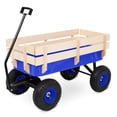 thumbnail image 1 of Ktaxon Steel & Wood Garden Cart with Wooden Railings, 330lb Heavy Duty Utility Wagon, Blue, 1 of 10