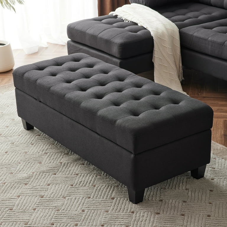 Ktaxon Storage Ottoman Footstool Organizer 51.2 Tufted Customized Ottoman for Sofa Bed Fabric Shoe Bench for Entryway Living Room Black