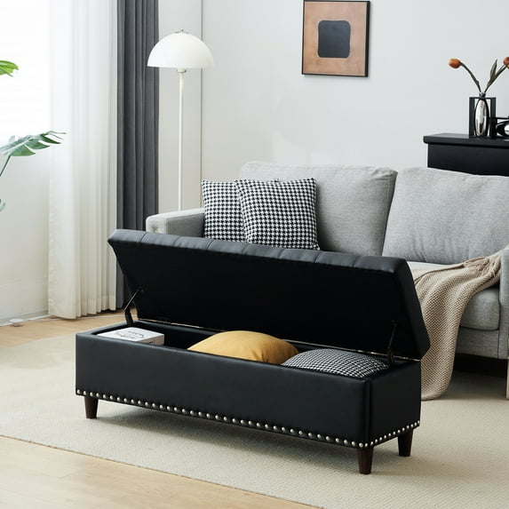 Ktaxon Storage Ottoman Footstool Organizer,51.5'' Tufted PU Sofa Bed Bench for Entryway, Living Room Bedroom Black