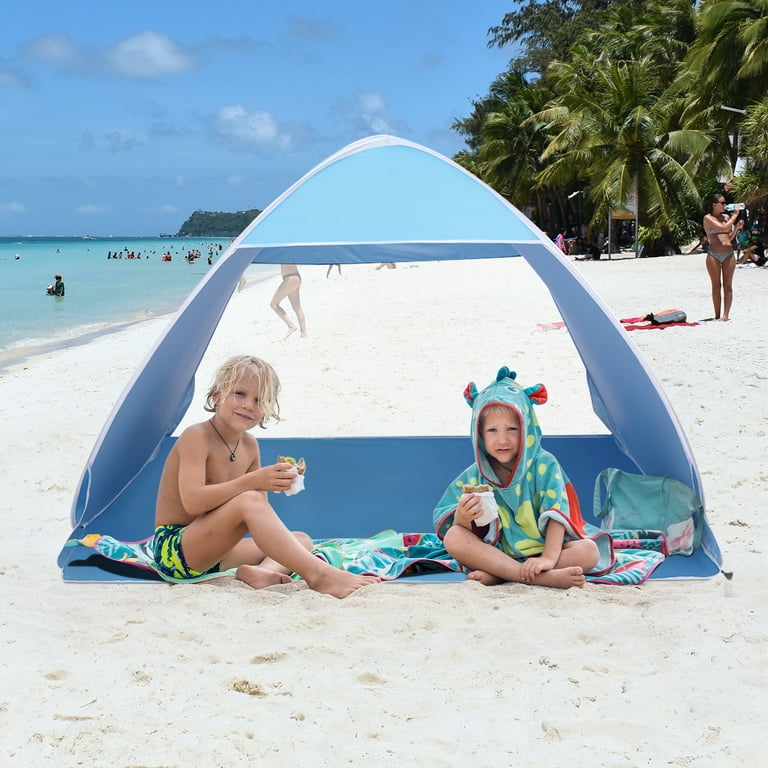  SUN NINJA 4 Person Pop Up Beach Tent Sun Shelter UPF50+ with  Sand Shovel, Ground Pegs, Stability Poles and Sand Free Beach Blanket  (Turquoise) : Sports & Outdoors