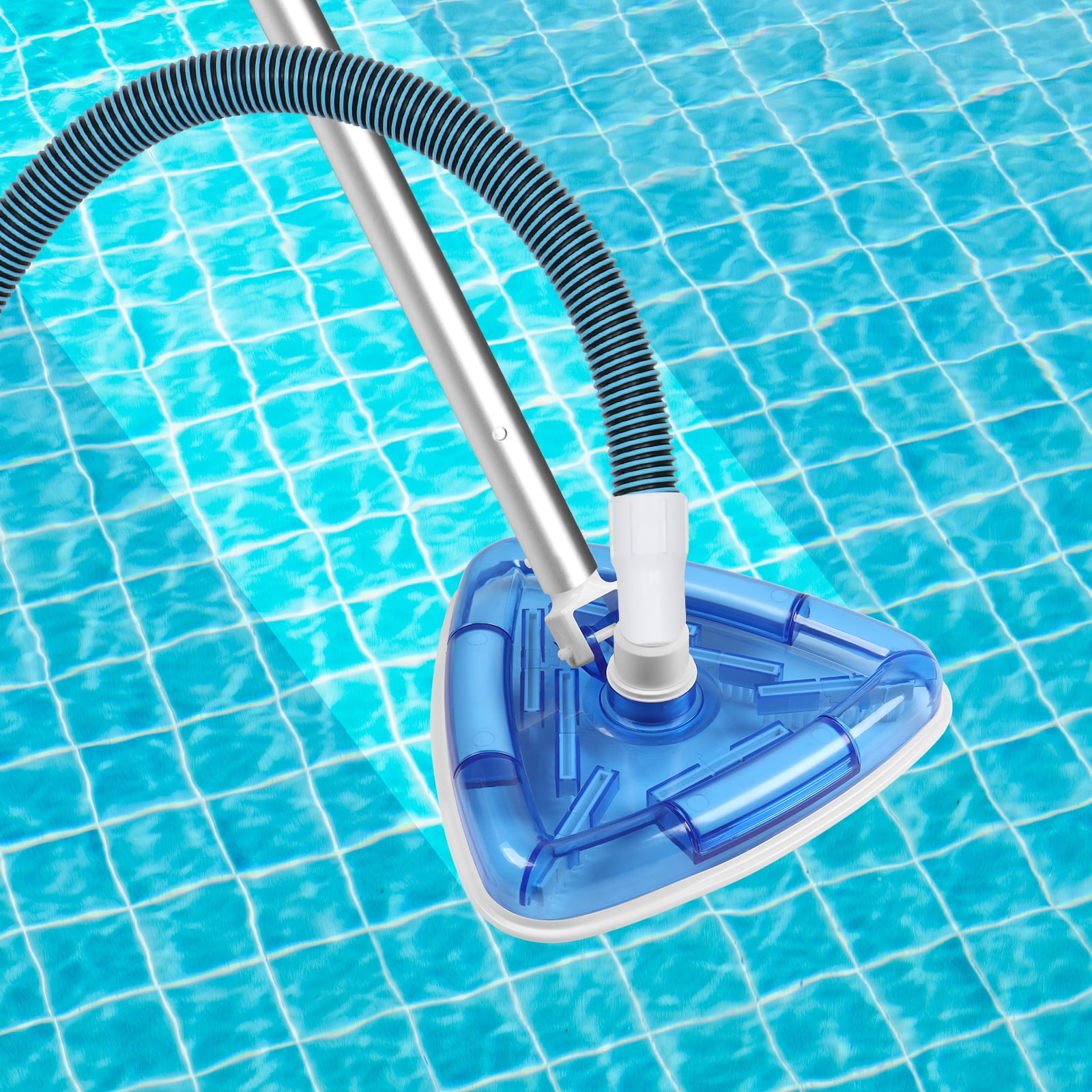 Ktaxon Transparent Triangular Pool Vacuum Head, 7-Brush Design for Efficient Corner Cleaning, Fits 1.25" & 1.5" Hoses